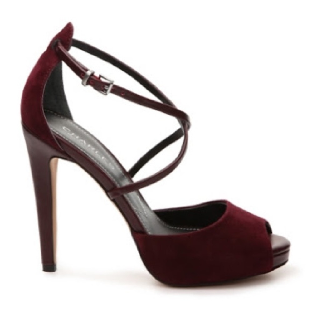 Charles Fred Platform Suede Burgundy Heel